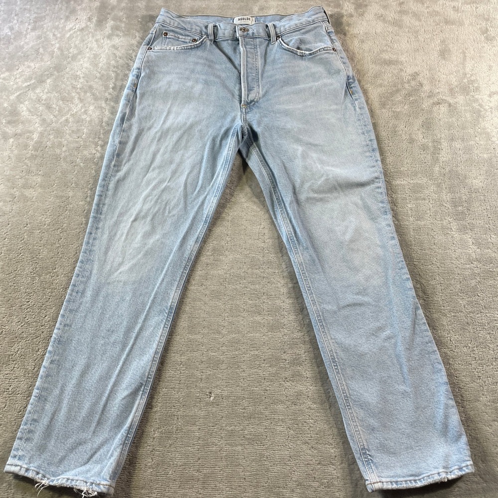 Agolde Riley Long Jeans Womens 29 Blue High Rise Straight Crop Button Fly Boho